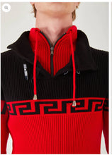 Load image into Gallery viewer, Suslo Couture Men&#39;s Black &amp; Red Pullover Sweater | Meander Print
