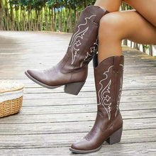 Load image into Gallery viewer, Brown Western Embroidered : Mid-Calf Boots
