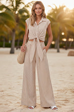 Load image into Gallery viewer, Women's Striped Button-Front Sleeveless Shirt &amp; Wide-Leg Pants Set
