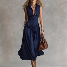Load image into Gallery viewer, Women's Sleeveless Lapel Collar Maxi Dress – Slim Fit Patchwork
