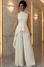 Load image into Gallery viewer, Women's Mock Neck Asymmetric Hi-Lo Peplum Top &amp; Accordion Pleated Wide-Leg Palazzo Pants Set
