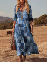 Load image into Gallery viewer, Women's Retro Chic 3D Print V-Neck Long-Sleeve A-Line Dress
