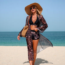 Load image into Gallery viewer, Color-Block Print Bikini Three-Piece Set – Long Sleeve Sexy Swimwear
