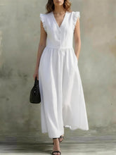 Load image into Gallery viewer, V-Neck Puff-Sleeve Dress with Pockets – Cotton Linen, 7 Colors
