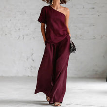 Load image into Gallery viewer, Women's Wide-Leg Pants &amp; Top Set – 2-Piece Three-Quarter Sleeve Outfit
