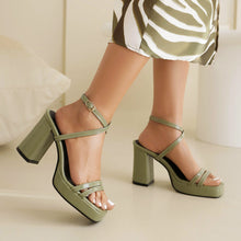 Load image into Gallery viewer, Square-Toe Buckle Strap High Heels – Elegant Thin-Strap Summer Block Heels
