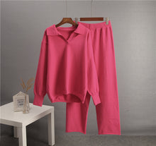 Load image into Gallery viewer, Solid Color Lapel Sweater Set for Women
