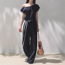 Load image into Gallery viewer, Linen Off-Shoulder Asymmetric Casual Set – 2 Colors, S–L

