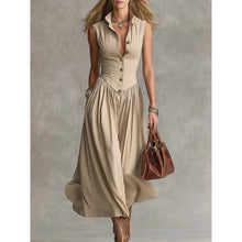 Load image into Gallery viewer, Women's Sleeveless Lapel Collar Maxi Dress – Slim Fit Patchwork
