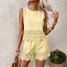 Load image into Gallery viewer, Women's Elegant Hollow-Out Floral Top &amp; Pants Set – 2-Piece
