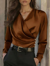 Load image into Gallery viewer, Women's Elegant Cross V-Neck Blouse, Ruffle Detail Button Accent Office Shirt
