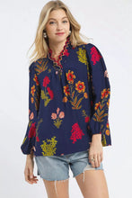 Load image into Gallery viewer, Umgee Flower Print Blouse with Scalloped Neckline
