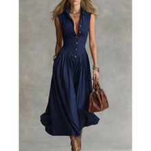 Load image into Gallery viewer, Women's Sleeveless Lapel Collar Maxi Dress – Slim Fit Patchwork
