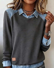 Load image into Gallery viewer, Denim Collar Patchwork Pullover Knitwear Top – Women’s Street Style
