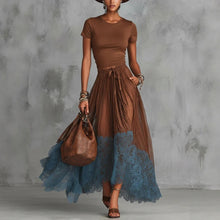 Load image into Gallery viewer, Short-Sleeve Top and Lace-Panel Midi Skirt Set
