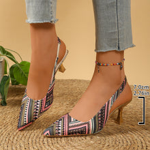 Load image into Gallery viewer, Women's Boho Geometric Print Slingback Stiletto Heels – Pointed Toe
