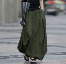 Load image into Gallery viewer, Women's High-Waist Flared Maxi Skirt – Solid Color Cotton Linen with Pockets
