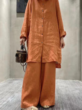 Load image into Gallery viewer, Retro Cotton Shirt&amp;Wide-Leg Pants 2 Sets Suit
