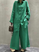 Load image into Gallery viewer, Retro Cotton Shirt&amp;Wide-Leg Pants 2 Sets Suit
