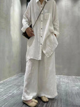 Load image into Gallery viewer, Retro Cotton Shirt&amp;Wide-Leg Pants 2 Sets Suit
