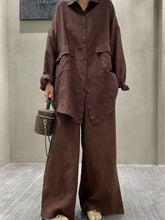 Load image into Gallery viewer, Linen Loose Shirt &amp;Wide-Leg Pants 2-Pieces Suit
