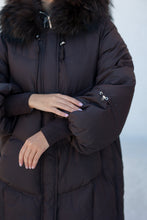 Load image into Gallery viewer, Celeste Genuine Fur Trim Down Fill Coat in Fig
