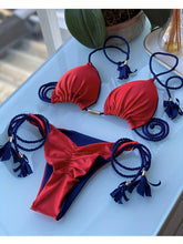 Load image into Gallery viewer, New Festival Flame Halter Bikini Set for Women – Triangle V-Neck Backless Two-Piece Swimsuit with Tie Side Bottoms &amp; Adjustable Lace-Up Fit – Sleek Polyamide Swimwear for Koningsdag/King’s Day &amp; Summer Beach Celebrations
