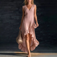 Load image into Gallery viewer, Sleeveless V-Neck Ruffle Hem Maxi Dress – Women's Cotton Linen
