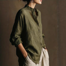 Load image into Gallery viewer, Women's Loose Cotton Linen Long Sleeve Shirt — Flip Collar
