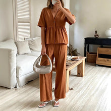 Load image into Gallery viewer, Women's V-Neck Loose Short-Sleeve Top &amp; Wide-Leg Pants Set
