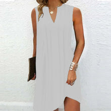 Load image into Gallery viewer, Ladies’ Notch V‑Neck Pleated Petal‑Sleeve Maxi Dress
