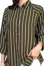 Load image into Gallery viewer, Stripe Button Down Shirt -Olive - # WOAA21510017-PRG
