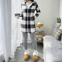 Load image into Gallery viewer, Plaid Hooded Sherpa-Lined Long Coat with Pockets
