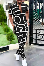 Load image into Gallery viewer, Men's Full Size Geo Print Short Sleeve Top and Pants Set Plus Size
