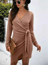 Load image into Gallery viewer, Surplice Long Sleeve Side Tie Dress
