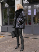 Load image into Gallery viewer, Audrey Genuine Lamb Leather Fox Fur Down Coat in Dark Sapphire
