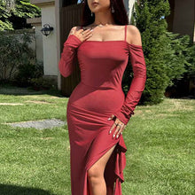 Load image into Gallery viewer, One Shoulder Dress : With Slit Dress
