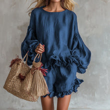 Load image into Gallery viewer, Women's Lantern Sleeve Top &amp; Shorts Two-Piece Set – Loose Fit
