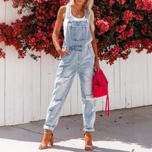 Load image into Gallery viewer, Women's Cropped Ripped Denim Overalls – Streetwear Strap Bib Jeans
