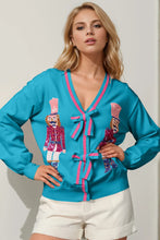 Load image into Gallery viewer, Nutcracker Sequin Bow Decor Cardigan
