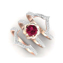 Load image into Gallery viewer, Rose Gold Flower Ring - Exquisite Engagement Wedding Band Set

