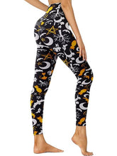 Load image into Gallery viewer, Cropped High-Rise Leggings – Moon Cat Print Workout Pants
