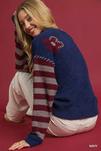 Load image into Gallery viewer, Umgee Flower Jacquard Striped Long Sleeve Sweater
