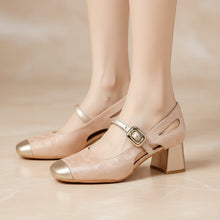 Load image into Gallery viewer, Women's Square Toe Mary Jane Chunky Heels – Soft Sole Buckle Strap
