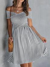 Load image into Gallery viewer, Women's Off-Shoulder Striped Waist-Cinching Midi Dress
