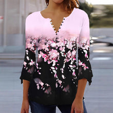 Load image into Gallery viewer, Women’s Printed Spike Button Three-Quarter Sleeve Casual Top

