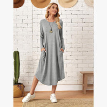 Load image into Gallery viewer, Women's Cotton Maxi Dress – Solid Color Long Sleeve A-Line with Pockets
