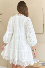 Load image into Gallery viewer, Lace Detail Tiered Eyelet V-Neck Babydoll Dress For Women – Feminine Boho Chic Dress, Fluttering, Elegant Lace &amp; Eyelet

