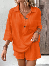 Load image into Gallery viewer, Women's Lapel Collar Double-Panel Shirt &amp; Shorts Two-Piece Set
