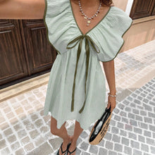 Load image into Gallery viewer, Women's V-Neck Ruffle Puff Sleeve Mini Dress – Flirty Summer Dress
